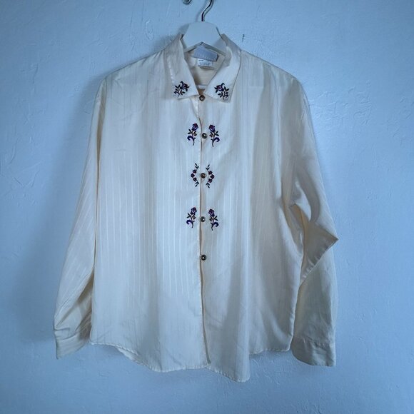 Vintage Jantzen Classics Womens Cream Embroidered Button-Up Shirt Blouse Size 10 - Picture 1 of 8